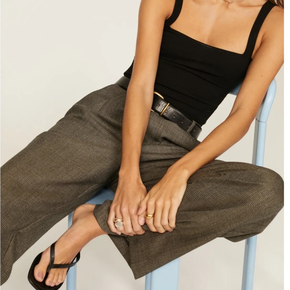 Reformation Brown Plaid Wide-Leg Pants